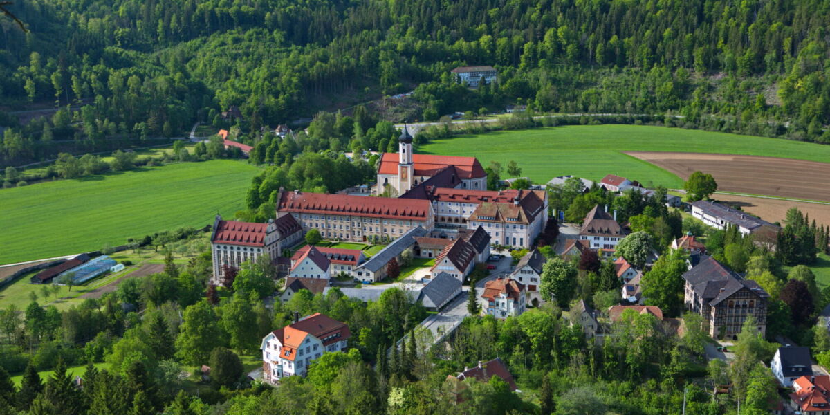Blick von der Höhe auf das Kloster Beuron